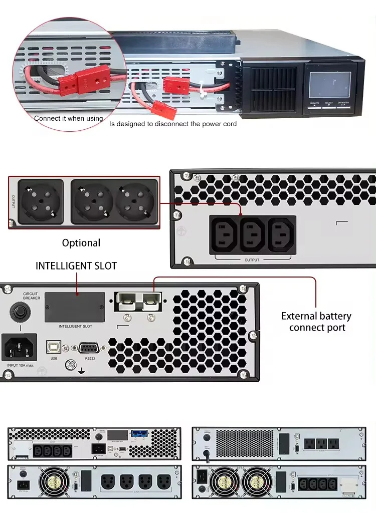 在线式 UPS 机架式 19 英寸 2U 单相纯正弦波机架式不间断电源 1KVA 2KVA 3KVA 7